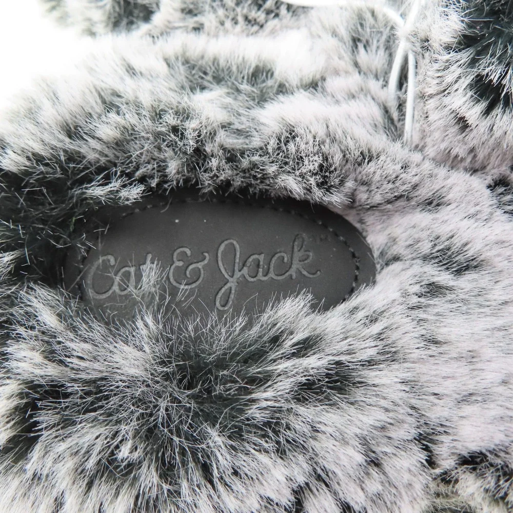 Cat & Jack Girls Faux‎ Fur Criss Cross Slippers Grey Black Medium 2/3 NEW
